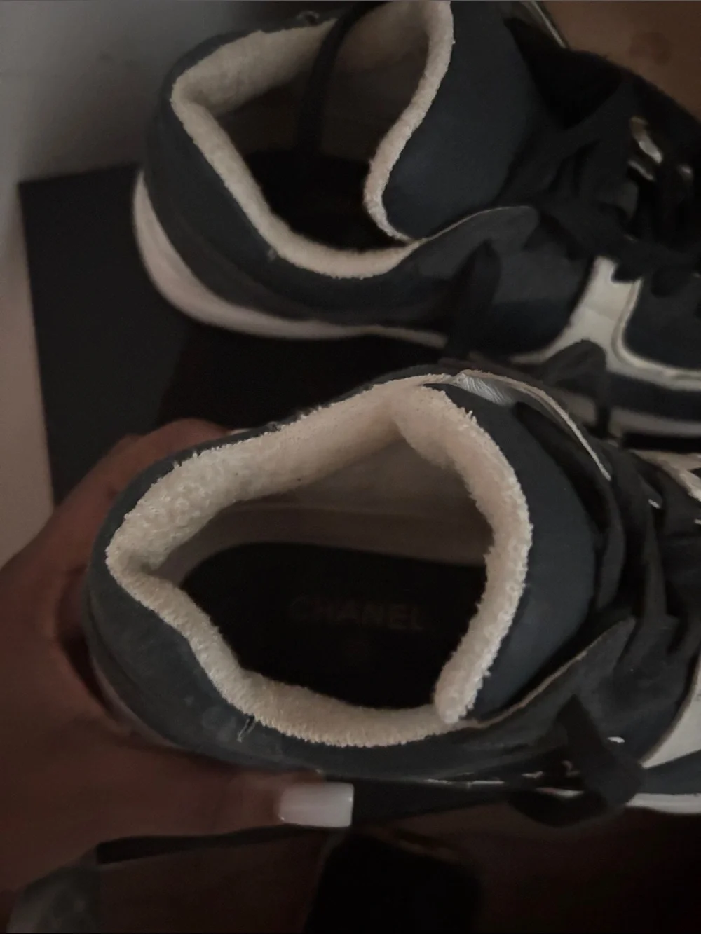 CHANEL Black and Cream Suede Chunky Sneakers